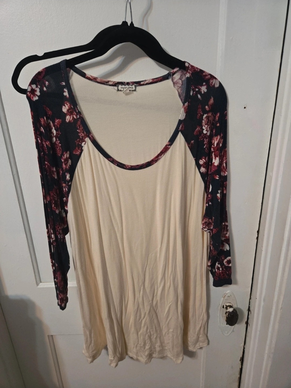 Women’s Floral Sleeve Cream and Black Shirt
